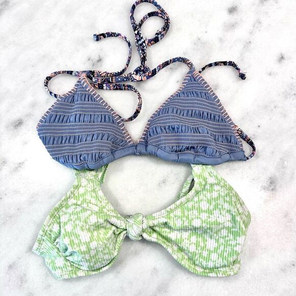 Xhilaration Women's Triangle Bikini Top Bundle Set Cute Pattern Green Blue XS - Picture 1 of 6